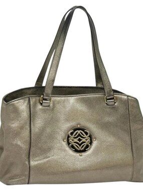 LOEWE Anagram Tote Bag Leather Gold Tone Auth